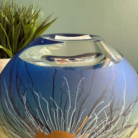 Vintage Herner Vase Hand Painted Royal Peacock Feathers Frosted Germany - Picture 8 of 12